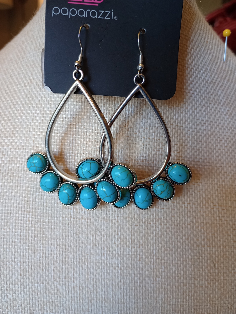 paparazzi Turquoise Stone Teardrop Dangle Earrings - Silver-Turquoise
